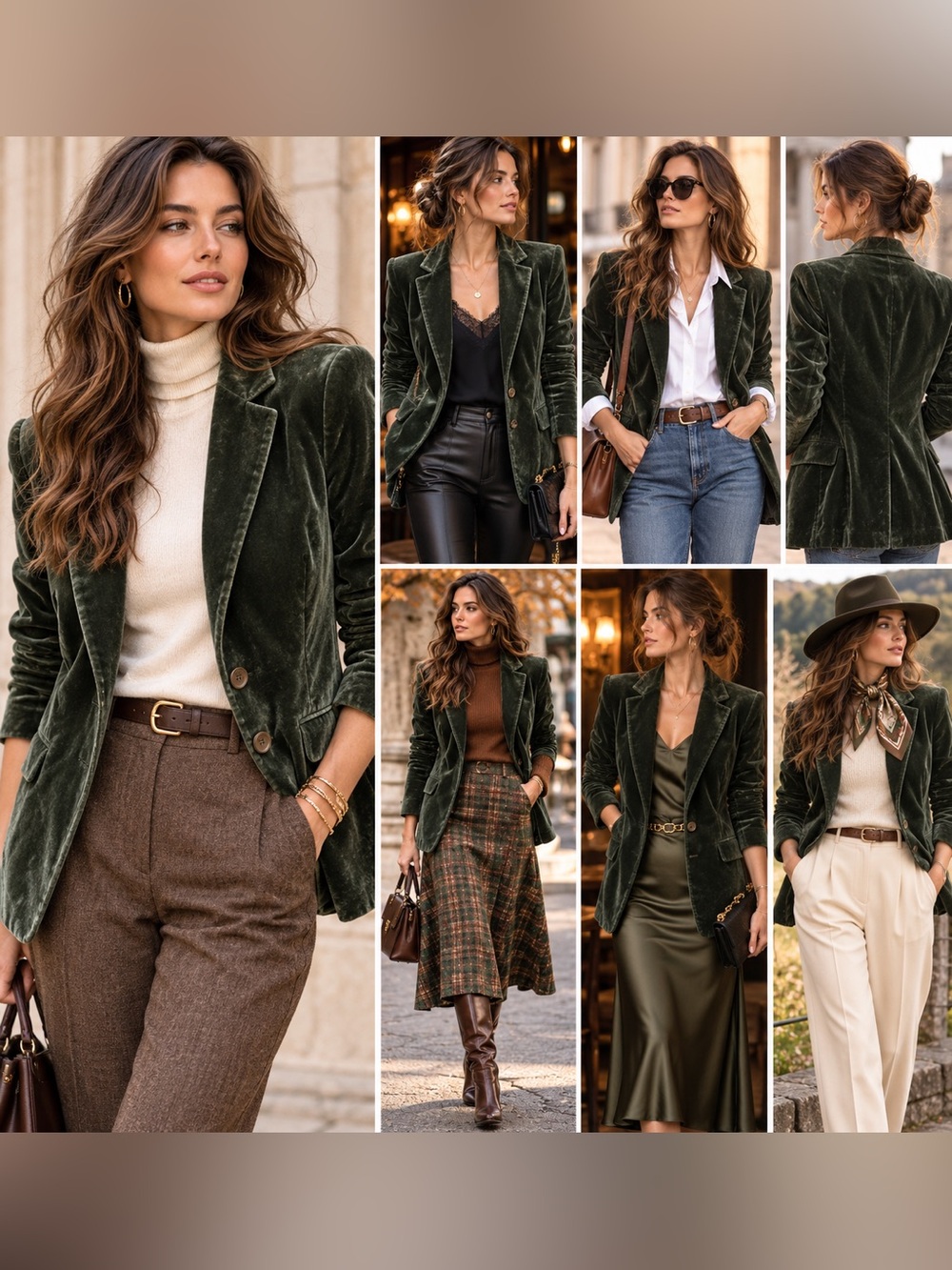 Women's Velvet Blazer Jacket - Olive Green
